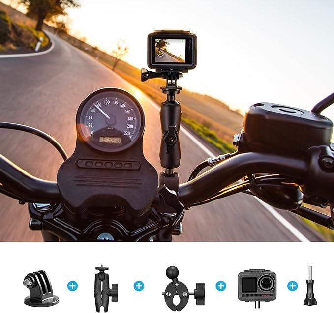 AKASO Action Camera Motorcycle Kit Compatible EK7000/EK7000 Pro/Brave 4/Brave 4 pro/Brave 7 LE/Brave 7/Brave 8/V50X/V50 Pro/V50 Elite/GoPro Hero 12 11 10 9 8/DJI/Apexcam Action Camera