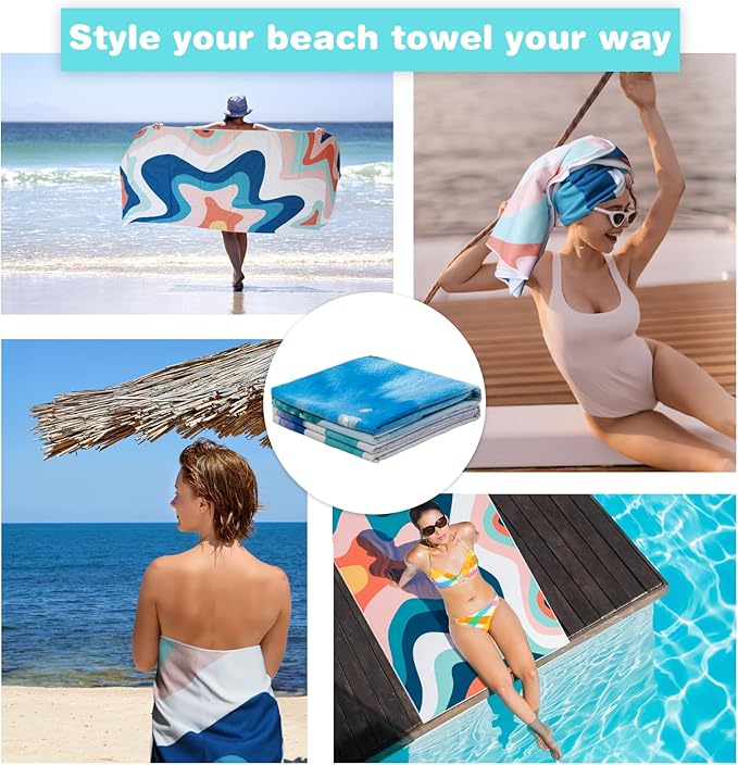 PY SUPER MODE 2 Pack Beach Towel - 75 x 35 inches Quick Dry Microfiber Beach Towels Oversized, Lightweight Soft and Absorbent Bath Towel Suitable for Swimming Pool Camping for Kids & Adults