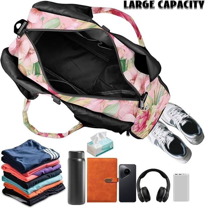 Gym Bag Women with Shoe Compartment, Dragon Fruit Travel Tote Bag with Wet Dry Pocket, Double Zipper, Lightweight Sports Bag for Office Weekend Travel Shopping