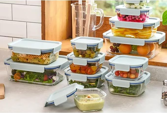 LocknLock LNG445S3W The Clear Borosilicate Glass Food Storage Containers with Lids, 6-Piece Set for Kitchen, Lunch, Meal Prep, Leftovers, Leakproof, Freezer, Microwave, and Dishwasher Safe, White