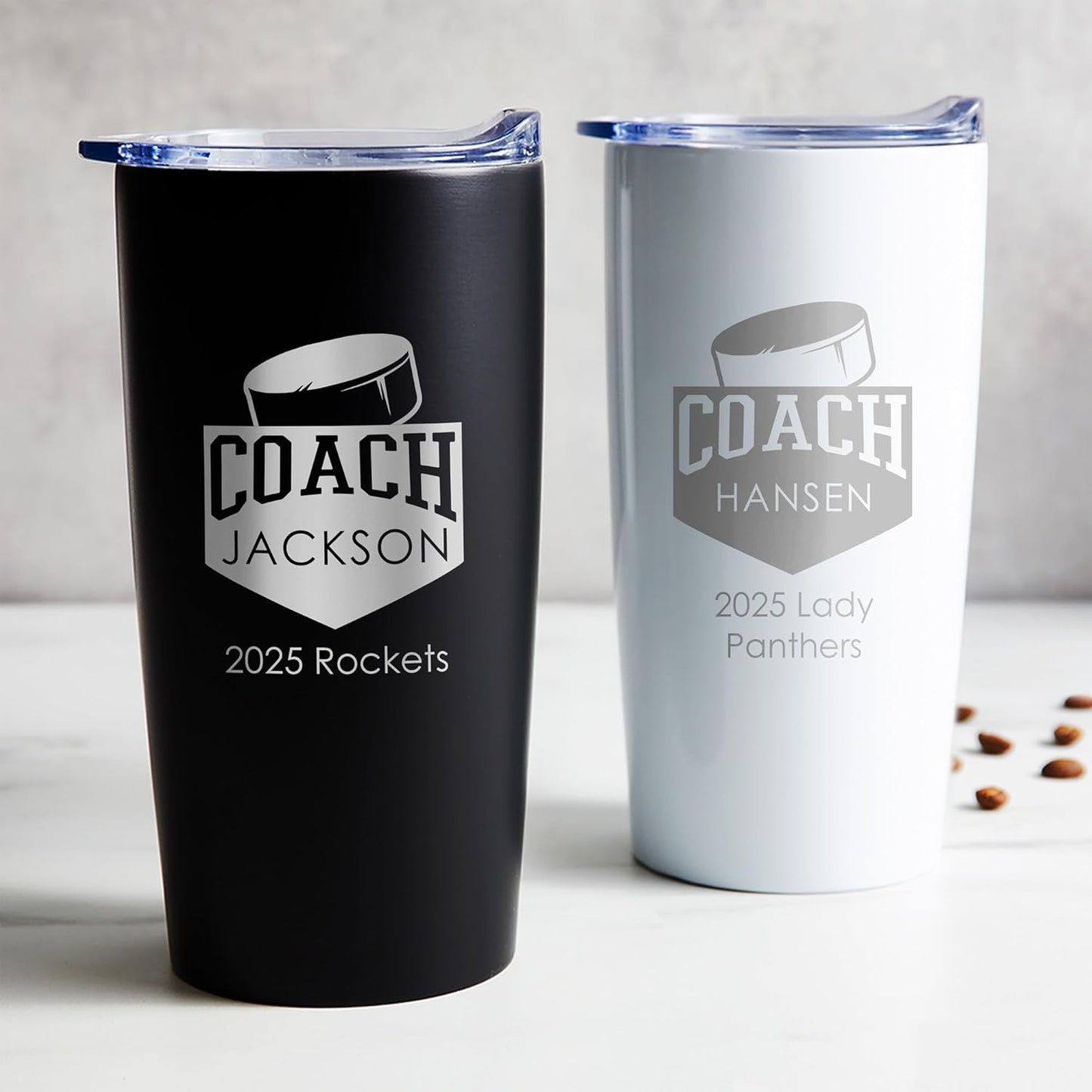 Lifetime Creations Personalized Hockey Coach Tumbler: Custom Hockey Coach Gift, Coaches Coffee Travel Mug from Team, Insulated Engraved Stainless Steel 20 Ounce Cup (White)