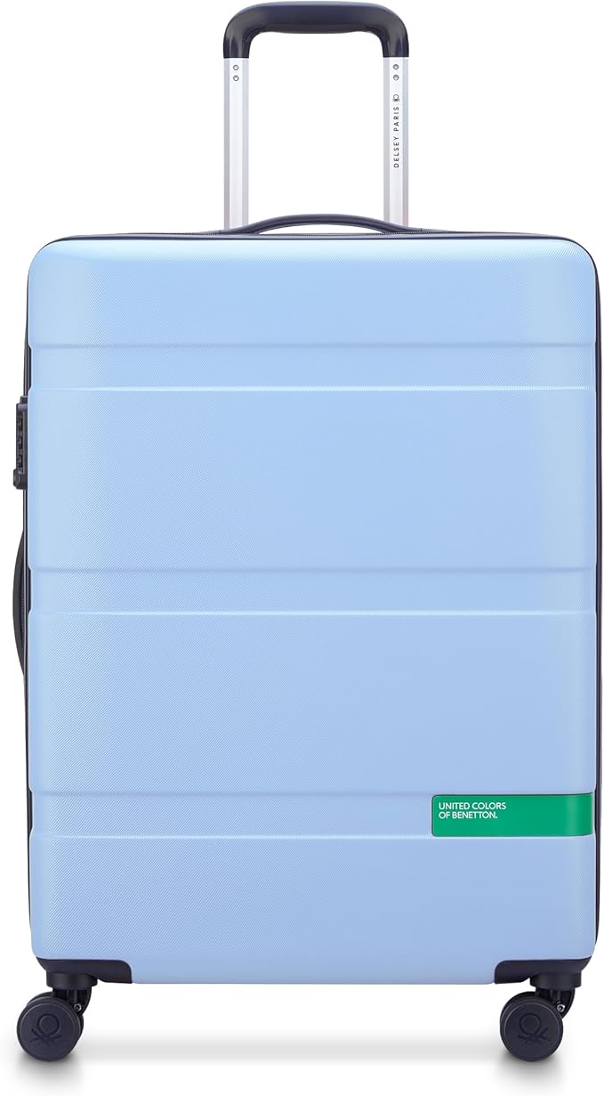 United Colors of Benetton Now! Hardside Luggage with Spinner Wheels, Light Blue, Checked-Medium 23 Inch