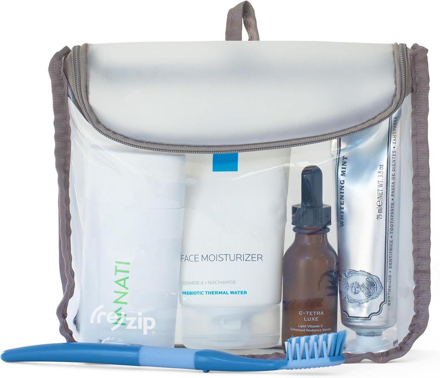 (re)zip Zippered TSA-Compliant Travel Quart Bag | Zippered, Reusable, Storage Bag for Toiletries, Makeup, Suitcase Organization | BPA-Free, Food Grade, Machine Washable (Clear, Sage Piping)