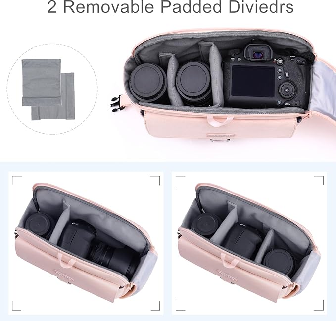 MOSISO Camera Shoulder Bag Case Crossbody Sling Purse, DSLR/SLR/Mirrorless Compact Padded Photography Handbag with Rain Cover Compatible with Canon/Nikon/Sony Cameras and Lenses, Pink