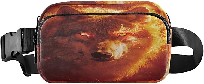 Fire Flame Wolf Head Fanny Pack for Women Men Water Resistant Fashion Waist Packs with Adjustable Strap Belt Bag for Travel Workout Jogging Hiking 21220174