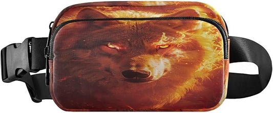 Fire Flame Wolf Head Fanny Pack for Women Men Water Resistant Fashion Waist Packs with Adjustable Strap Belt Bag for Travel Workout Jogging Hiking 21220174