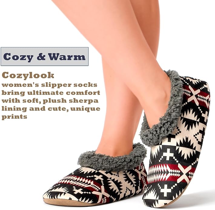 Cozylook Fuzzy Slippers for Women Indoor, Warm Bedroom Slip On Shoes, Winter Fluffy House Socks with Grippers, Cozy Christmas Gifts Unique
