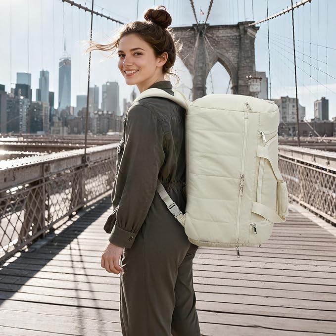 G4Free 45L Travel Duffle Bag for Women Men 3 in 1 Duffel Bags with Shoes Compartment Gym Backpack for Weekender Overnight, Beige