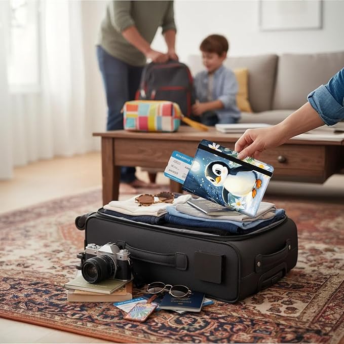 Passport Holder Wallet Cover Case,RFID Blocking Passport Cover,Large Capacity Travel Wallet with Multi Card Slots (Cute Penguin Illustration)