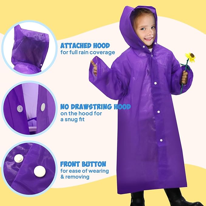 ANYOO Kids Rain Poncho with Hood Lightweight Emergency Raincoat Reusable Boys and Girls Rain Jacket for Disney Travel Outdoor