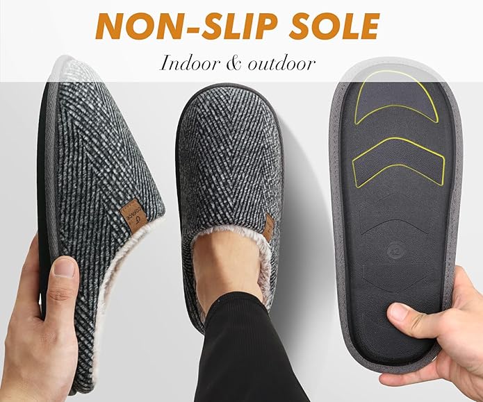 COFACE Mens Cozy Memory Foam Scuff Slippers Casual Slip On Warm House Shoes Indoor/Outdoor Sandal Slippers With Arch Support Rubber Sole Size 7-15