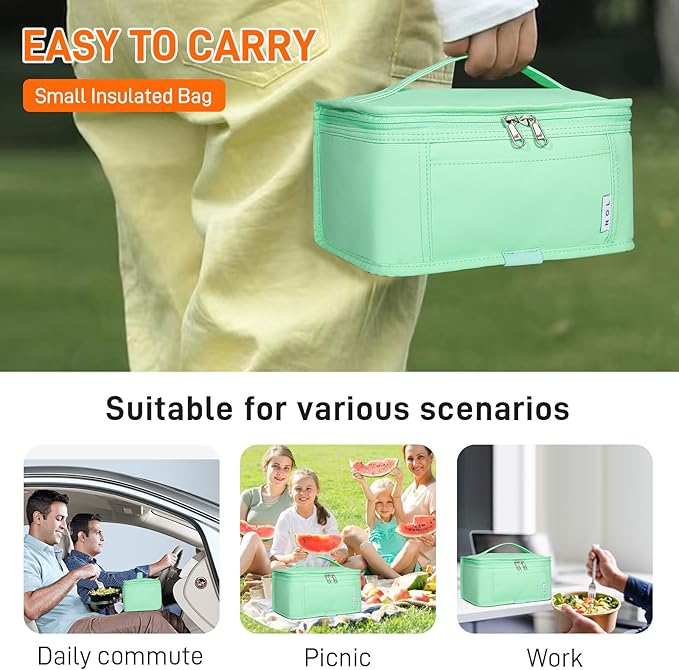 NOL Natural Organic Lifestyle Small Lunch Bag Mini Lunch Box Insulated Lunch Bag for Men/Women Leakproof Cooler Tote Bag Lightweight Nylon Waterproof Lunch Box For Work,Mint green