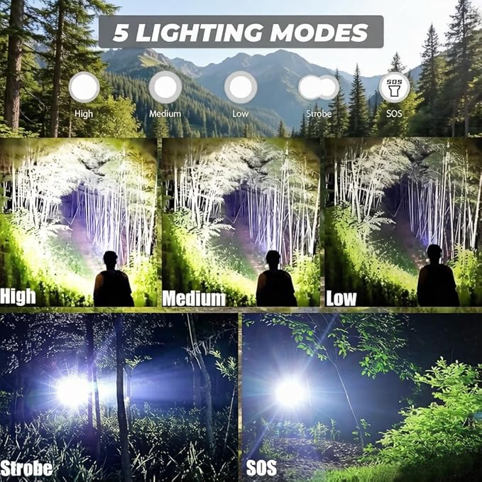 LED Flashlights 10 Pack, Bright Tactical Flashlight High Lumens with 5 Modes, Waterproof Zoomable Flash Light, Portable Torch for Camping Hiking Outdoor Home Emergency