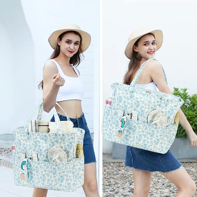 Bluboon Waterproof Beach Tote Pool Bags for Women Ladies Extra Large Carry On Bag With Wet Compartment for Weekender Travel