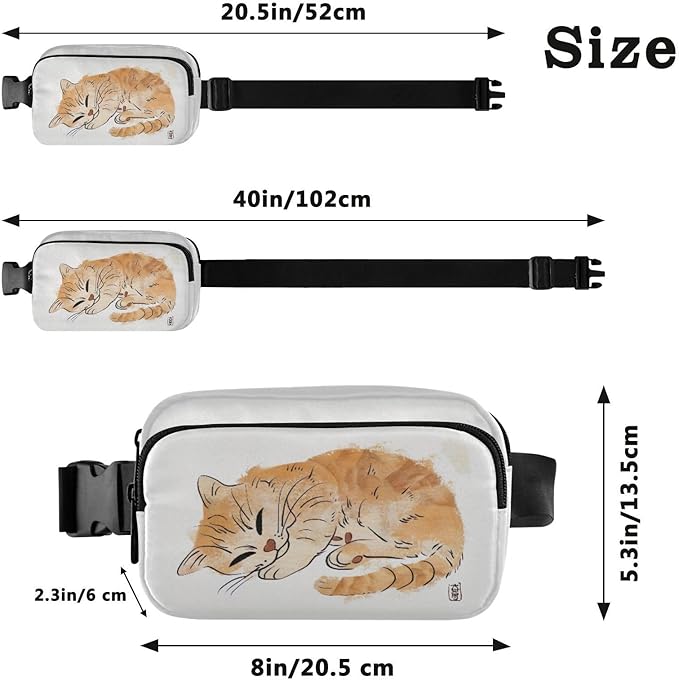 Sleeping Cat Fanny Pack for Women Men Water Resistant Fashion Waist Packs with Adjustable Strap Belt Bag for Travel Workout Jogging Hiking 21218703