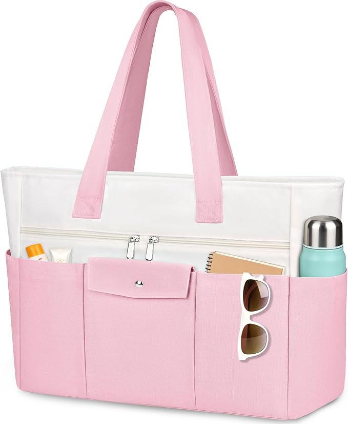 Beach Bags for Women Large Canvas Beach Tote with Zipper Wet Pocket, Waterproof Foldable Swim Pool Travel Tote Bags