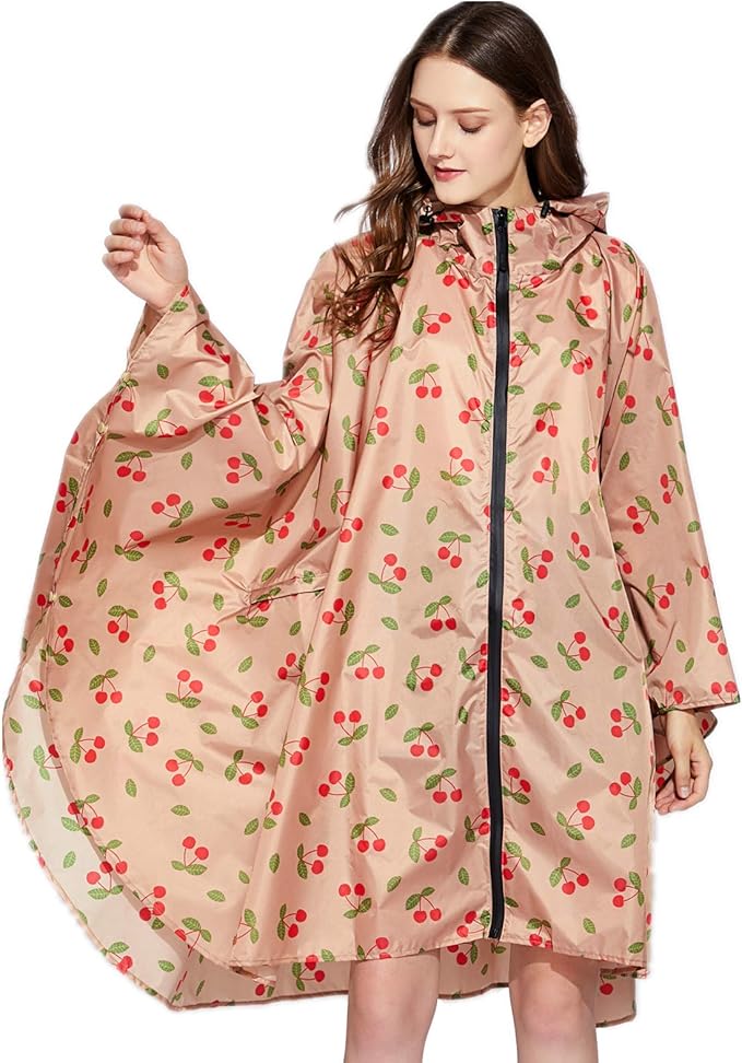 NUUR Rain Poncho for Women Adults Unisex Hooded Zipper Raincoat Waterproof Reusable Hiking Rain Coat with Pockets