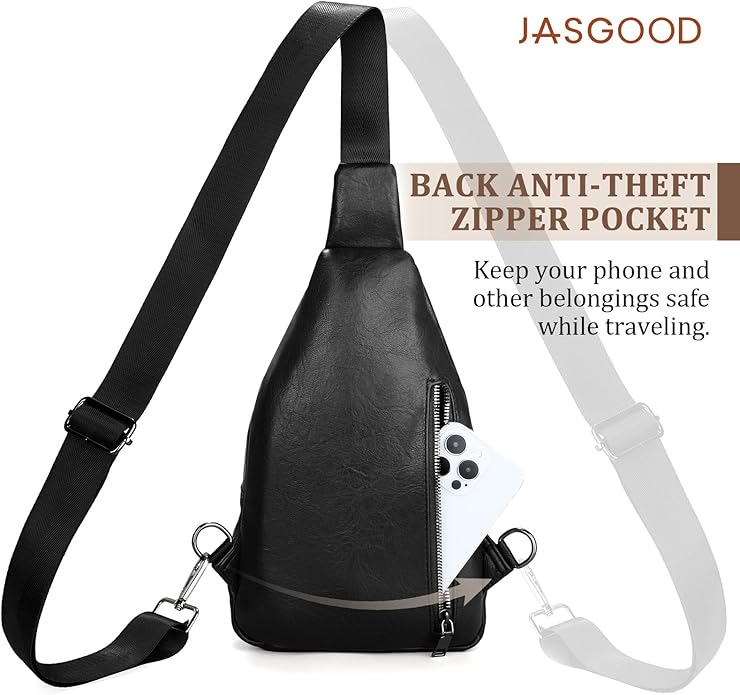 JASGOOD Anti Theft Crossbody Travel Bag for Women Men PU Leather Sling Bag with Adjustable Strap