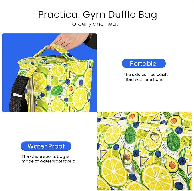 C&F BOGMOST Small Gym Bag for Women & Men,Small Lightweight Duffel Bag Carry On Bags Mini Duffel Travel Bag Waterproof Sports Bags for Workout/Sport/Trave,Fruit Lemon