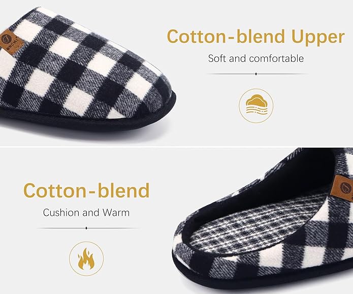 ONCAI Men's House Slippers Memory Foam Slip-On Warm Cozy Scuff Home Bedroom Shoes with Indoor/Outdoor Rubber Soles US Size 7-15