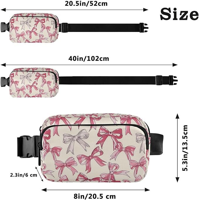 Cute Pink Bows Fanny Pack for Women Men Water Resistant Fashion Waist Packs with Adjustable Strap Belt Bag for Travel Workout Jogging Hiking 21220586