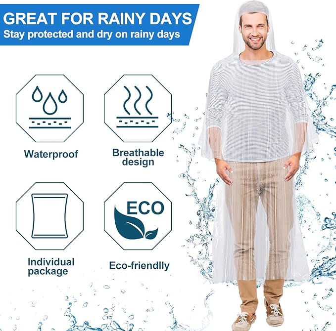 Handepo 200 Pcs Adults Rain Ponchos Bulk Disposable Rain Ponchos with Hood Emergency Disposable Raincoat for Adults Homeless