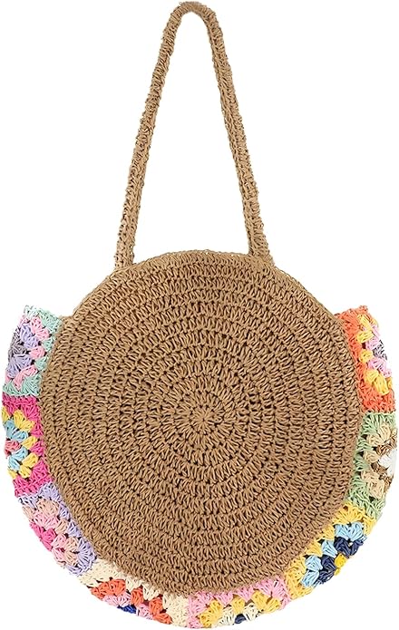 Straw Bags for Women Large Beach Tote Bag Floral Crochet Woven Shoulder Purse Summer Handbag
