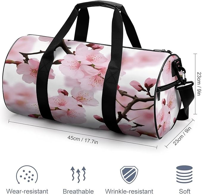 Sports Gym Bag for Women Men Travel Duffel Bag Tote Weekender Bag Cherry Japanese Cherry Blossom Carry on Overnight Bag for Travel Swimming Fitness Workout Sports Duffle Bag