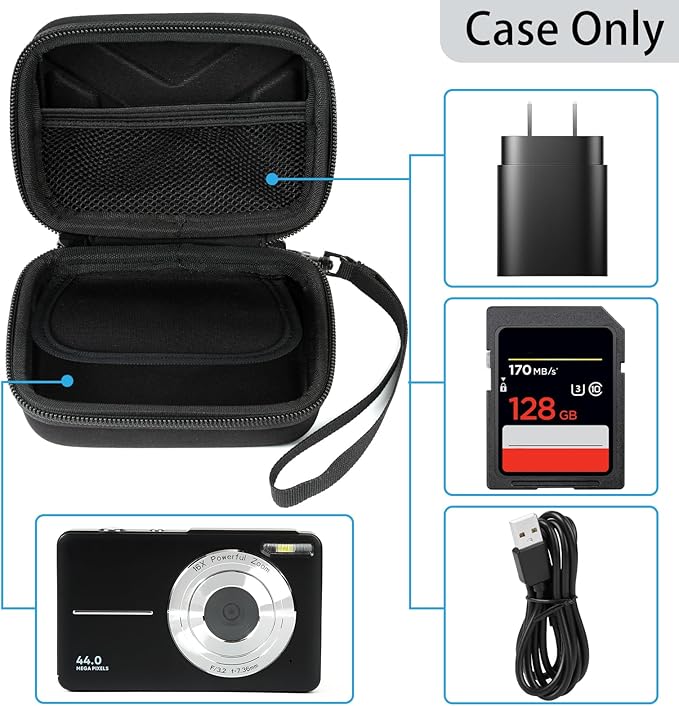 Digital Camera Case for AbergBest 21 Mega Pixels 2.7" LCD Rechargeable HD/Kodak Pixpro/Canon PowerShot ELPH 180/190/Sony DSCW800/DSCW830 Cameras, Travel Carrying Protective Case for Camera- Black
