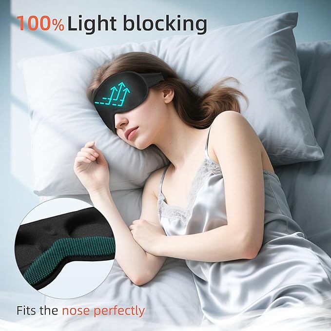 Side Sleeper Eye Mask, Sleep Mask for Men Women, Sleep Mask for Side Sleeper, Total Light Blocking, 3D Eye Masks for Sleep, Black