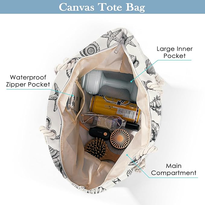 Pleneal Beach Bags For Women - Large Beach Bags with Zipper Waterproof Sandproof Swim Pool Beach Bag