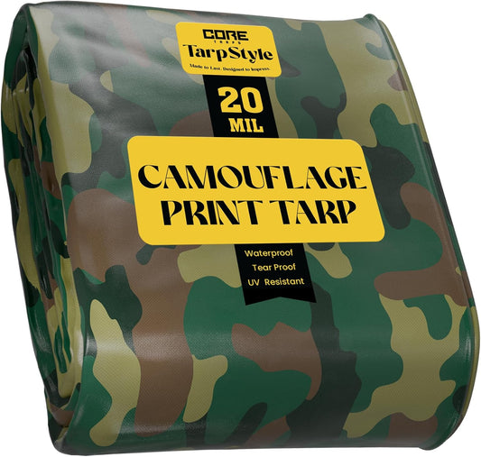 Core Tarps Extreme Heavy Duty 20 Mil Tarp Cover, Waterproof, UV Resistant, Rip and Tear Proof, Poly Tarpaulin with Reinforced Edges for Roof, Camping, Patio, Pool, Boat (Camouflage/Green 10′ X 10′)