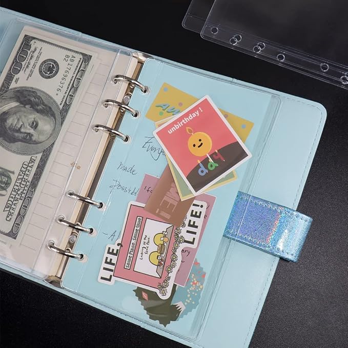 A6 Binder Pockets 12pcs Clear PVC Binder Pouches 6 Holes Zipperless Side Open Cash Budget Envelopes Waterproof Document Filing Bags for A6 Binder Protectors Photos, Cash Organize