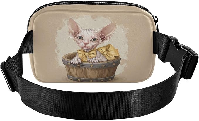 Cute Sphynx Cat in Bucket Fanny Pack for Women Men Water Resistant Fashion Waist Packs with Adjustable Strap Belt Bag for Travel Workout Jogging Hiking 21220667