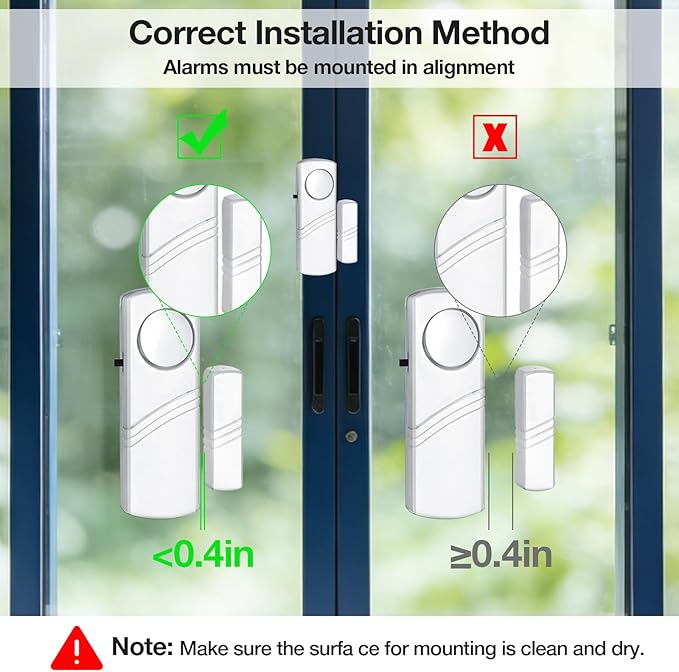 PLOJOP Security Window Door Alarm, Portable 90dB Wireless Sensor for Home & Travel Security, Easy DIY Installation, No Tools Needed (Battery Not Included)