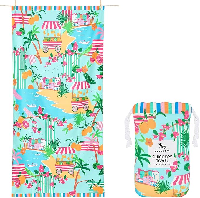 Dock & Bay Beach Towel - Quick Dry, Sand Free - Compact, Lightweight - 100% Recycled - Includes Bag - Sweet Escape - Large (160x90cm, 63x35)