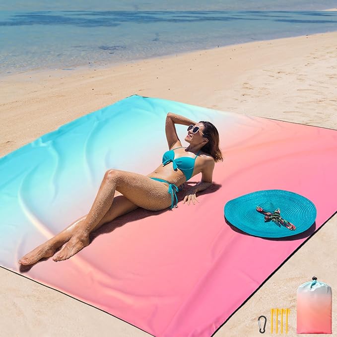AISPARKY Beach Blanket Waterproof Sandproof Extra Large, Oversized Beach Mat, Quick Drying&Compact&Lightweight, Picnic Blankets Vacation Essentials for Outdoor Beach Camping (79" X 108" (6 Person))
