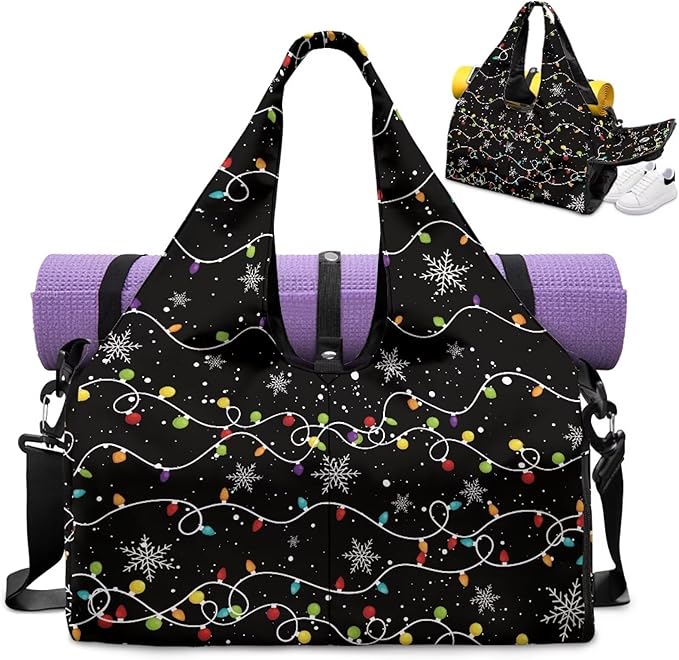 Christmas Lights Snowflake Women's Fashion Gym Bag with Shoe Compartment Travel Duffel Bags for Beach Swim Personal Item Bags Men Women Overnight Weekender Christmas Bag