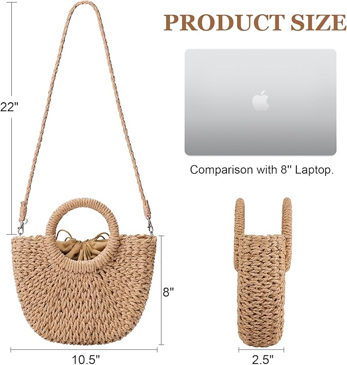 Pleneal Straw Beach Bags for Women - Women Beach Handmade Woven Tote Bag, Summer Mesh Hollow Shoulder Bag for Holiday