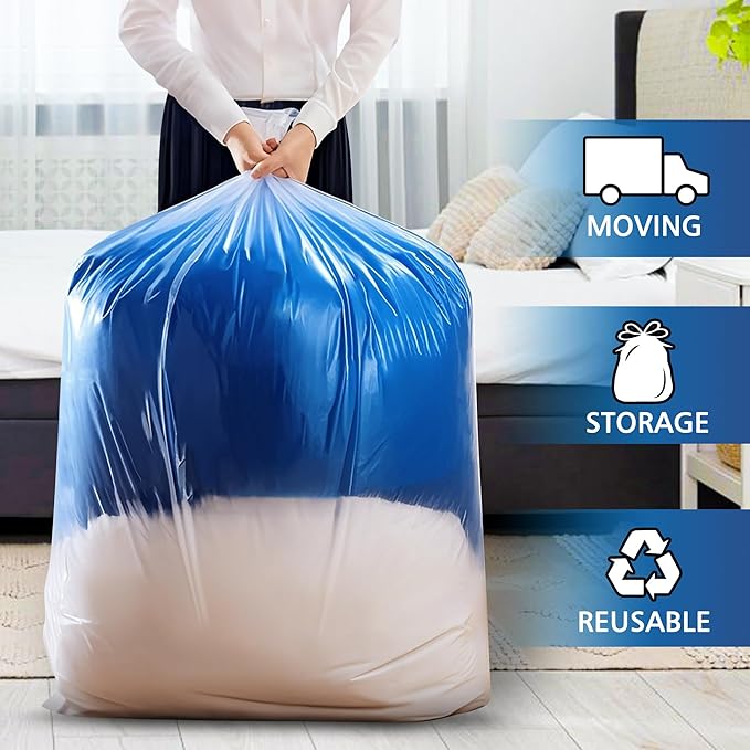 Extra Large Clear Plastic furniture Bags, 2 Mil Storage Bags Ideal for Car Seats, Suitcases, Strollers, Small Bikes, Attic Storage, Clothes, Xmas Trees, 5 Pack with 5 Ties, 40'' x 58''