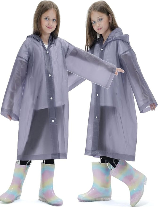 2 Pack Raincoats for Kids, Reusable Rain Ponchos with Hood and Sleeves Rain Coats for Boys and Girls