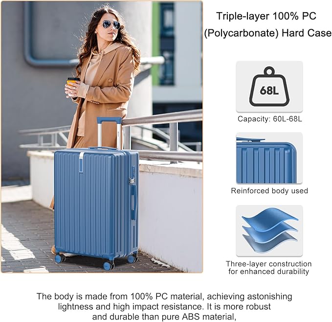 24 Inch Medium Luggage with Spinner Wheels & TSA Approved Lock, 24" Lightweight Expandable Luggage Hard Shell PC Scratchproof,Medium Hardside Checked Suitcase for Travel