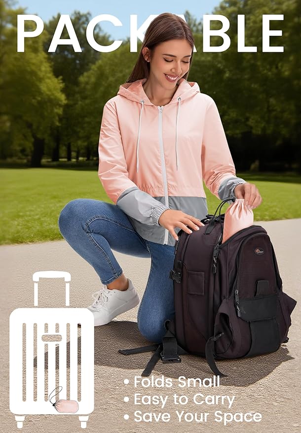 Zando Lightweight Rain Jacket Women Waterproof - Raincoat for Women Packable Rain coat Hooded Windbreaker for Travel Outdoor