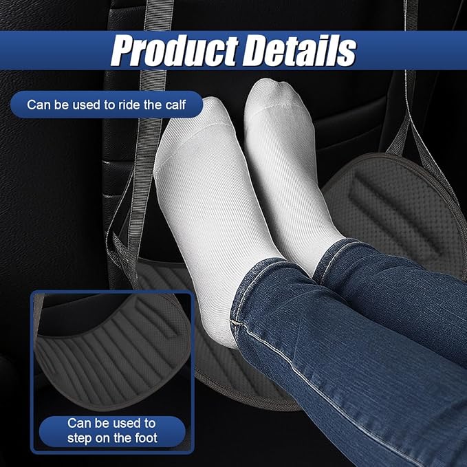 YoRise Car Seat Foot Rest for Adult, Auto Rear Seat Hanging Supportive Foot Hammock with Adjustable Strap, Portable Vehicle Footrest Pad for Air Travel, Office Use, and Car Trips (BL-Oxford)