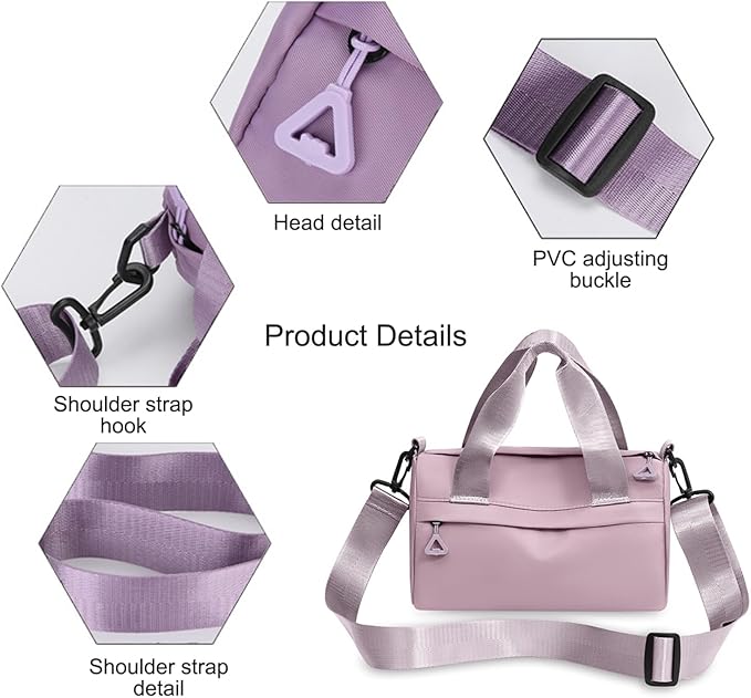 Mini Gym Bag for Women Mini Gym Bag, 9.5x4.7x5.5 inch Nylon Duffle, Handheld/Crossbody/Shoulder Duffle with Adjustable Strap, Zipper Small