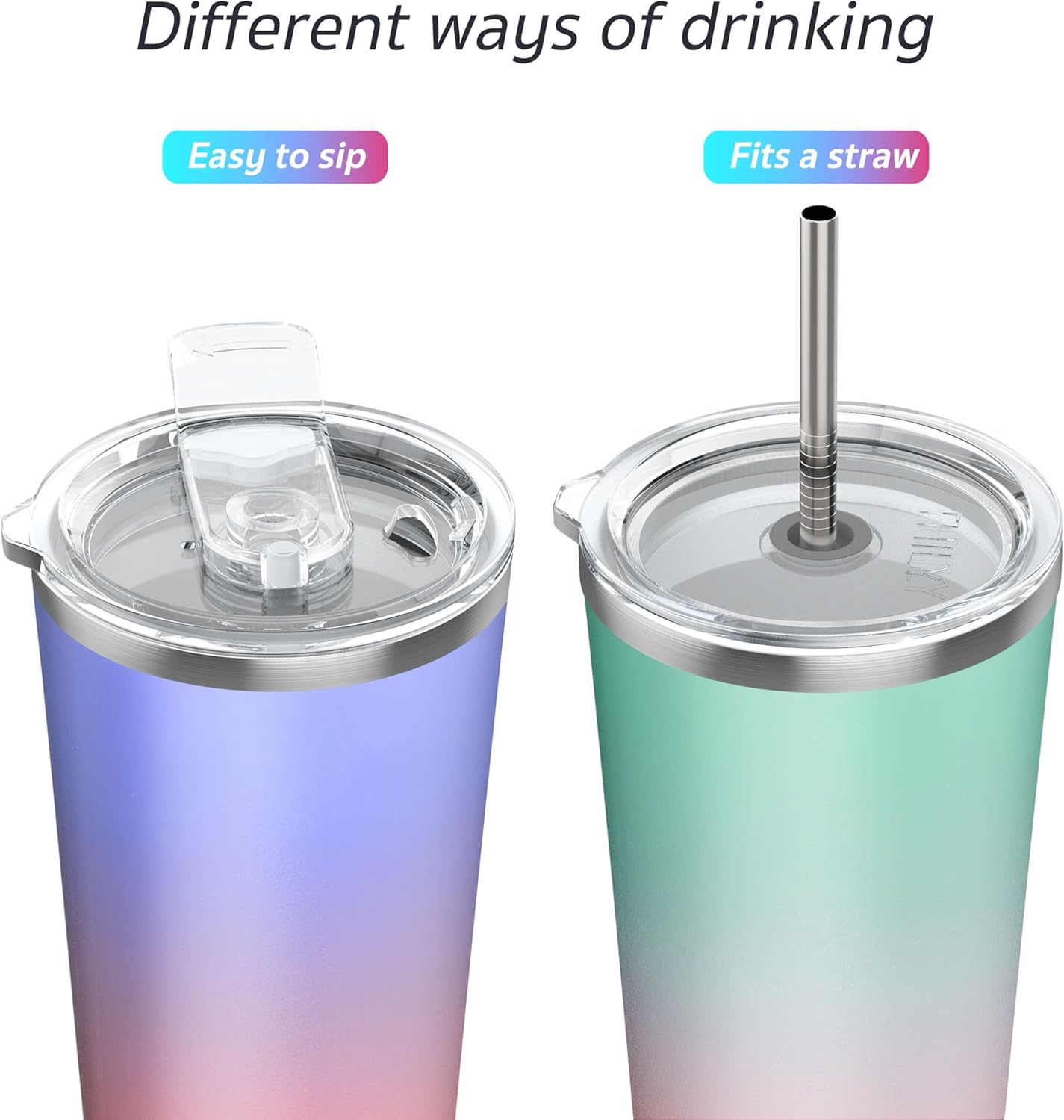 THILY Stainless Steel Vacuum Insulated Tumbler 26 oz Triple-Insulated Travel Mug with Splash-Proof Lid, for Iced Coffee and Hot Beverage, 2 Pack, Candy Pink + Lavender Dream