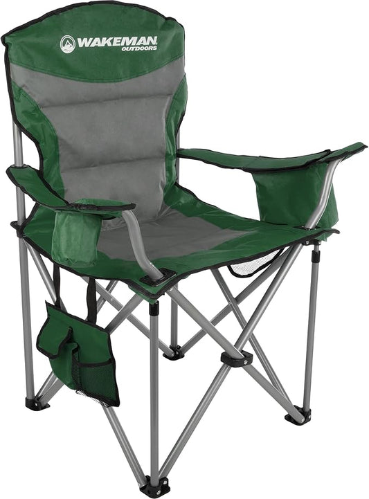 Oversized Camping Chair 300lbs - Heavy Duty Folding Chair with Cooler Pouch and Carry Bag for Camp Sites, Tailgates, or Beach by Wakeman (Green)