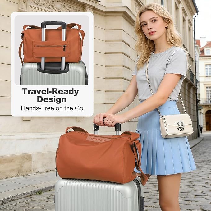 Women's Mini Gym Bag Crossbody, Everyday Sling Duffel with Shoe Compartment & Wet Pocket, Water-Resistant Travel Bag, Rust Orange