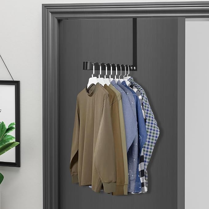 FYY Over The Door Hooks Hanger, 2 Pack Collapsible Folding Over Door Clothes Drying Rack Space Saving Laundry Hanging Storage Hook for Clothing, Coats, Towels for Bedroom Bathroom Black