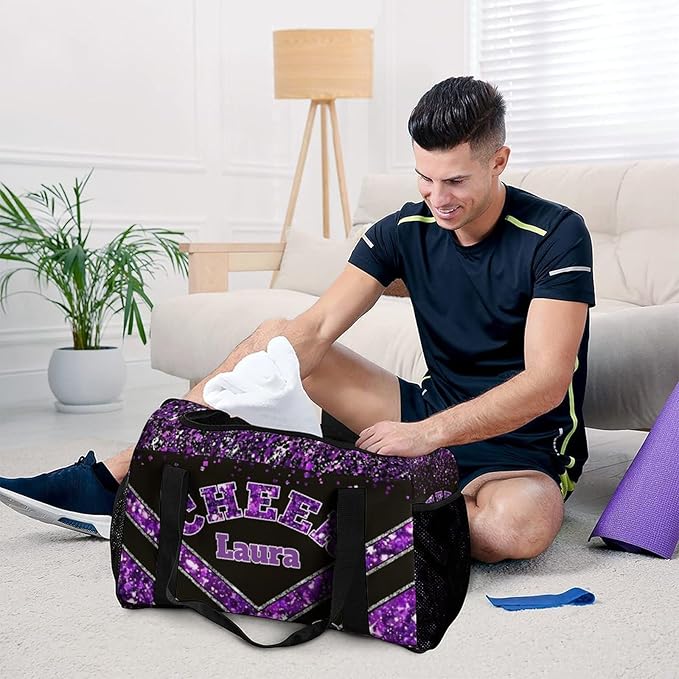 Personalized Cheer Bag Gifts for Girls Sport Cheerleading Gym Travel Duffel Bag Overnight Weekender Bags with Name (Purple)